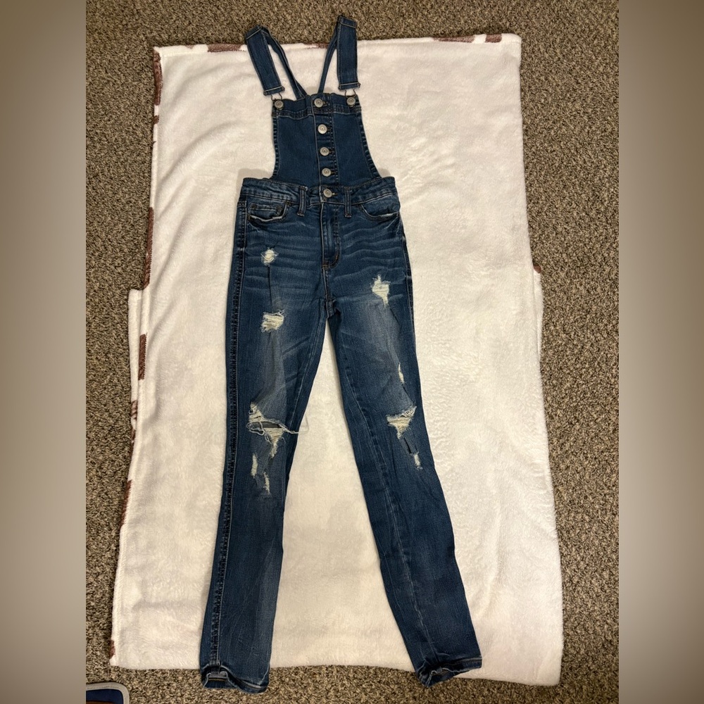 Aeropostale Blue Denim Overalls with Distressed Details